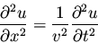 \begin{displaymath}
\frac{\partial^2u}{\partial x^2} =
\frac{1}{v^2} \frac{\partial^2u}{\partial t^2}
\end{displaymath}